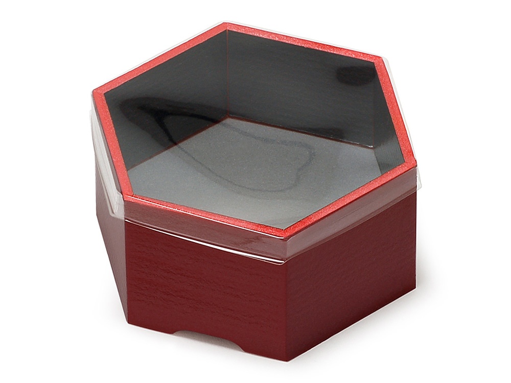 ユニ折箱 六角ミニ 漆 透明蓋付【包】画像