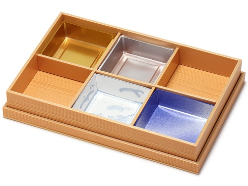 00-12405-811 ユニ折箱 KU杉香 新 ６ヶ仕切 特大 に中皿をセットした画像