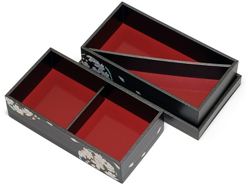 00-12410-225 ユニ折箱 長型二段 大 夜桜桜 蓋を開けた中