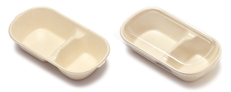 00-15109-028 バガスモールド ランチボックス 仕切付と00-15109-029 バガスモールド ランチボックス用 PET蓋