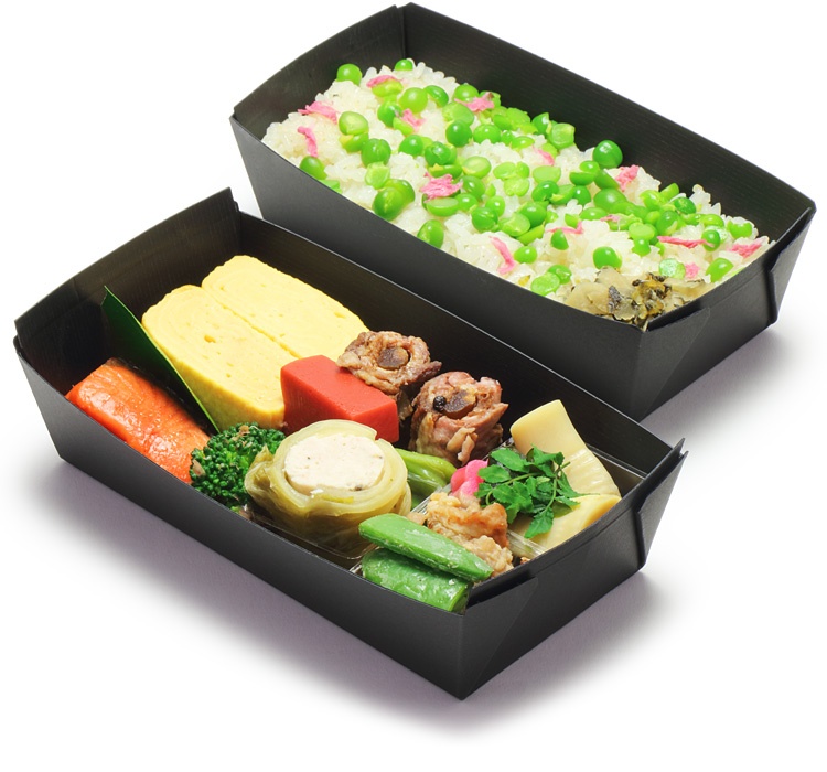 07-15113-111 紙のうつわ 御台二段 炭黒 を使用したお弁当の提案
