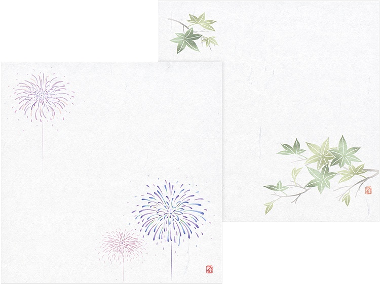 【左】00-18404-231 耐油雲流懐紙 12角 花火【右】00-18404-230 耐油雲流懐紙 12角 緑もみじ