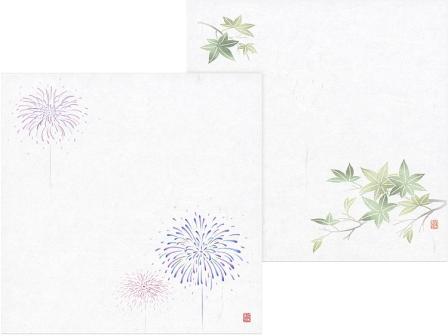 【左】00-18404-231 耐油雲流懐紙 12角 花火【右】00-18404-230 耐油雲流懐紙 12角 緑もみじ