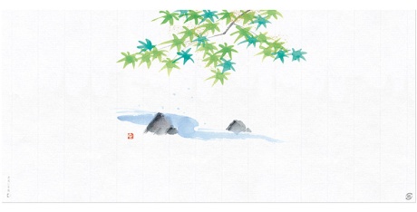 07-18300-107 掛紙中 彩時季 清流に青楓（383×178mm）