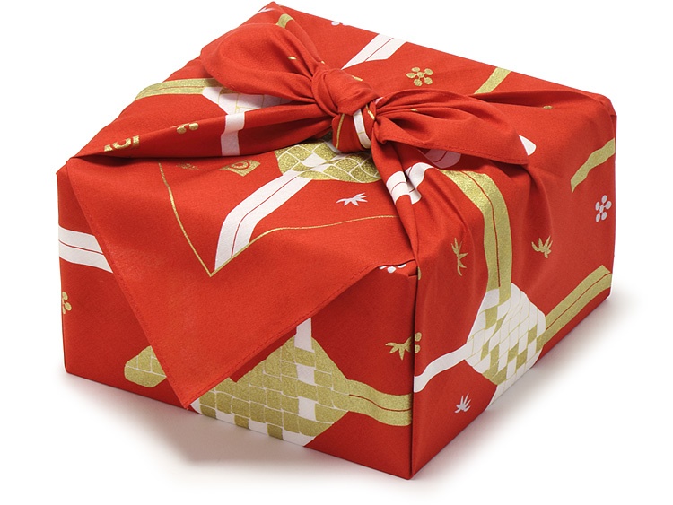 00-17101-577 綿風呂敷 ハレ包み 午 70角で紙のお重 真白印籠 6.5寸 ２段セットを包んでいます。