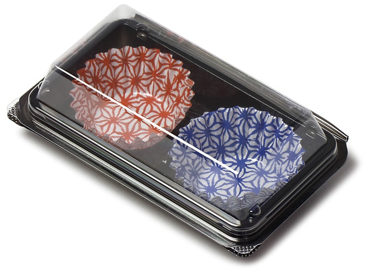 00-13127-029 菓子容器 SW-38 黒 2個入に和柄ケース00-13616-551 和柄ケース 麻の葉 5F 紅、00-13616-554 和柄ケース 麻の葉 5F 紺 をセット