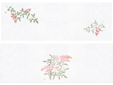 上：00-18210-400 おてもとまっと花友禅 南天（380×132mm）下：07-18210-300 花宴おしながき 南天（390×135mm）