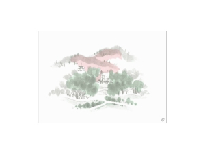 掛紙小  墨絵 山寺画像