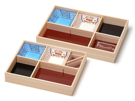 新しい白川御膳４合・５合、00-12406-558 ユニ折箱 白川御膳 ４合（内寸：262×211×深さ40mm）、00-12406-560 ユニ折箱 白川御膳 ５合（内寸：307×204×深さ43mm）